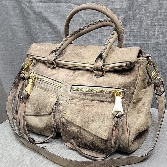 Aimee Kestenberg Soho Metallic leather distressed satchel Shoulder Bag - Picture 1 of 10